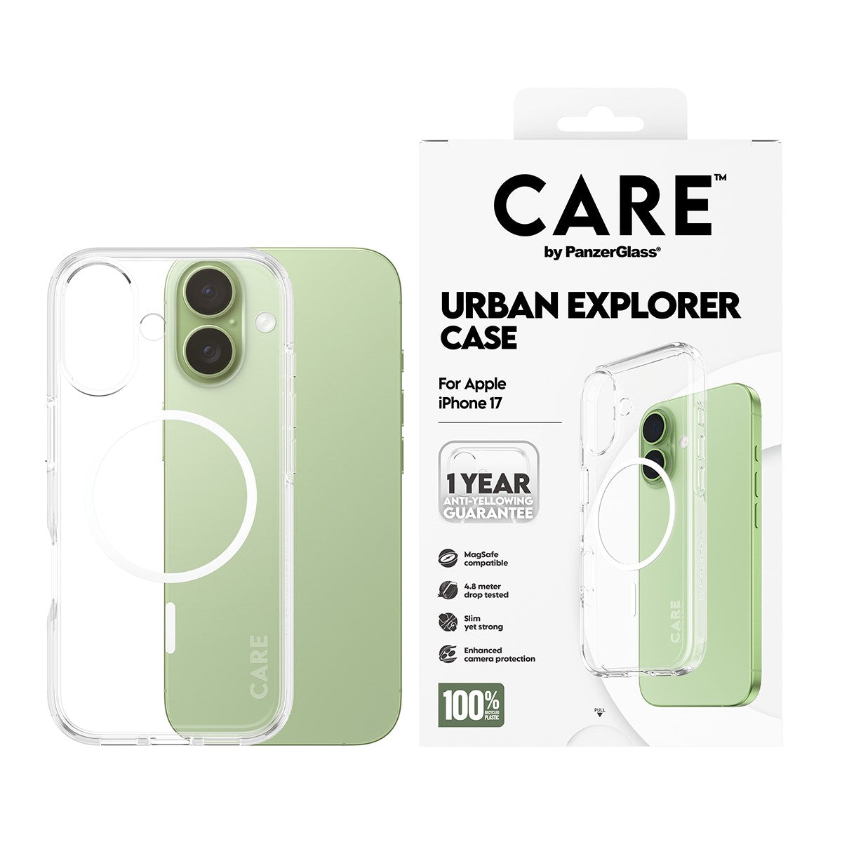 CARE by PanzerGlass® Flagship Case Transparent Urban Explorer m. Weiß MagSafe iPhone 17