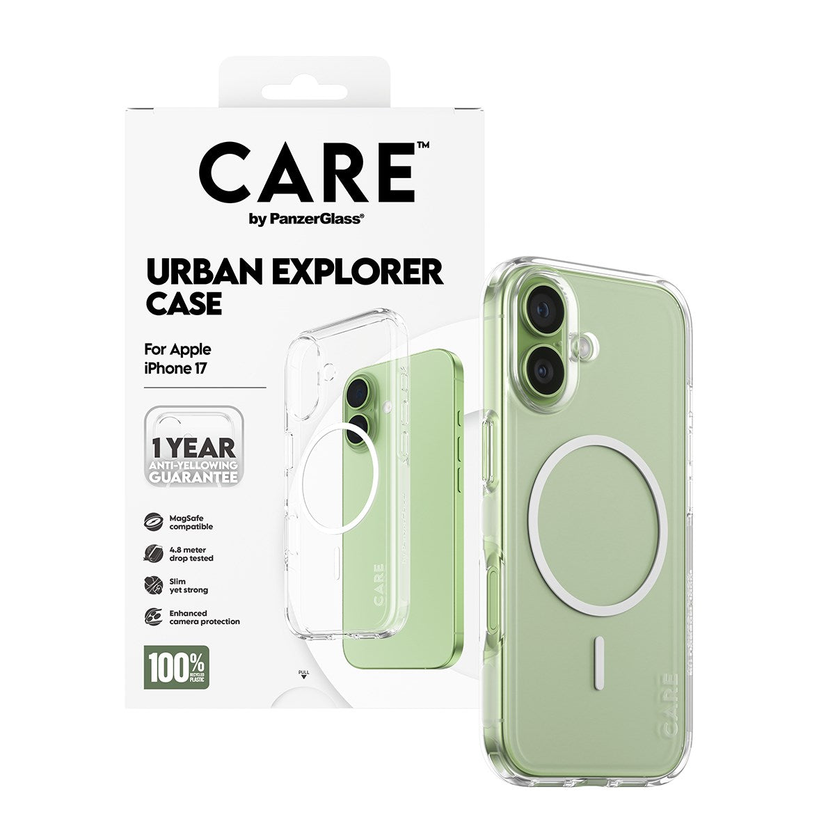CARE by PanzerGlass® Flagship Case Transparent Urban Explorer m. Weiß MagSafe iPhone 17