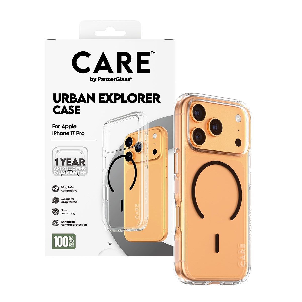 CARE by PanzerGlass® Flagship Case Transparent Urban Explorer m. Schwarz MagSafe iPhone 17 Pro