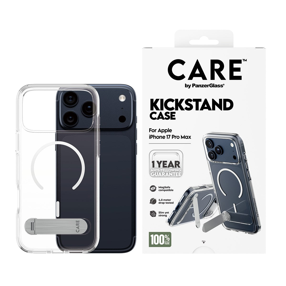 CARE by PanzerGlass® Feature Case Transparent m. Kickstand & MagSafe iPhone 17 Pro Max