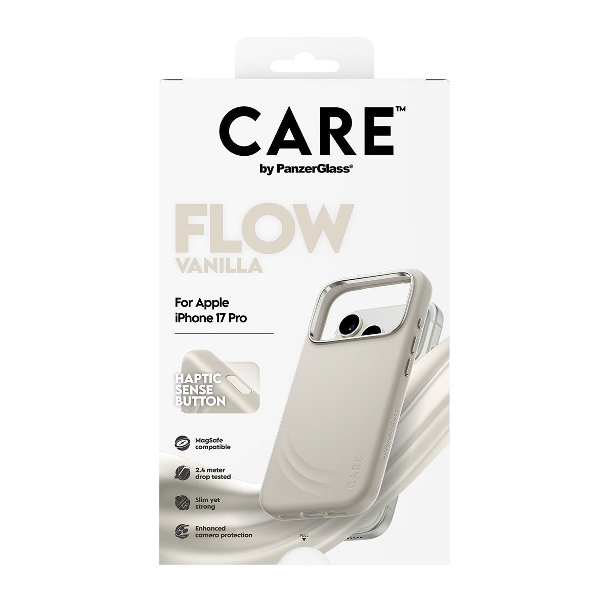 CARE by PanzerGlass® Feature FLOW Case Vanilla m. Cutout for Haptic & MagSafe iPhone 17 Pro