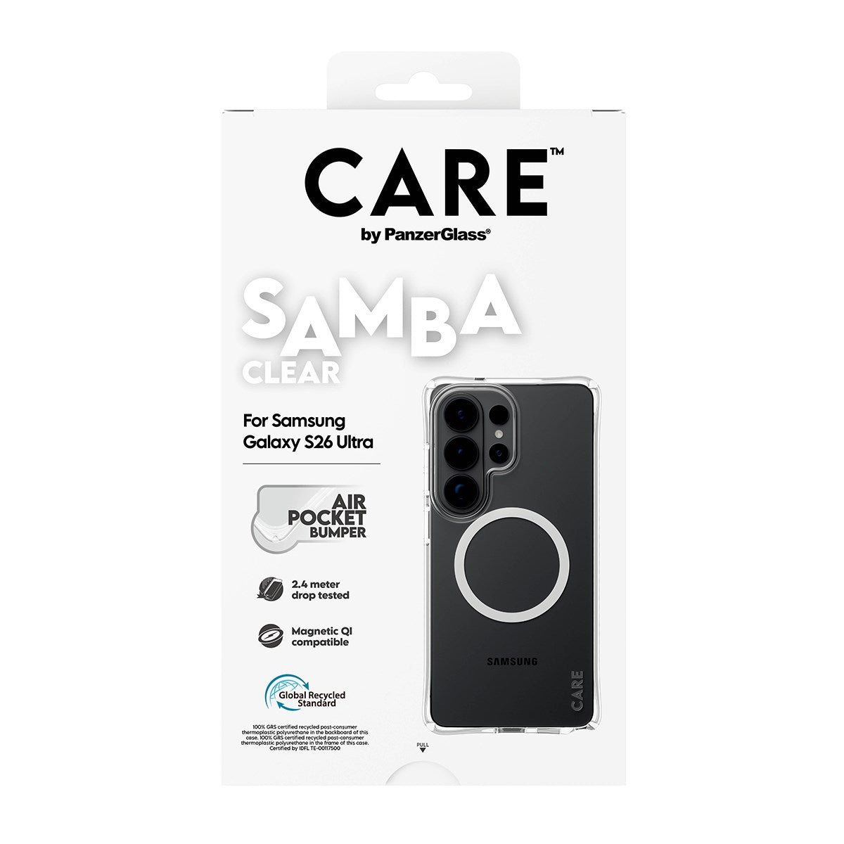 CARE™ by PanzerGlass® Samba Case Transparent m. Weiss Qi Samsung Galaxy S26 Ultra