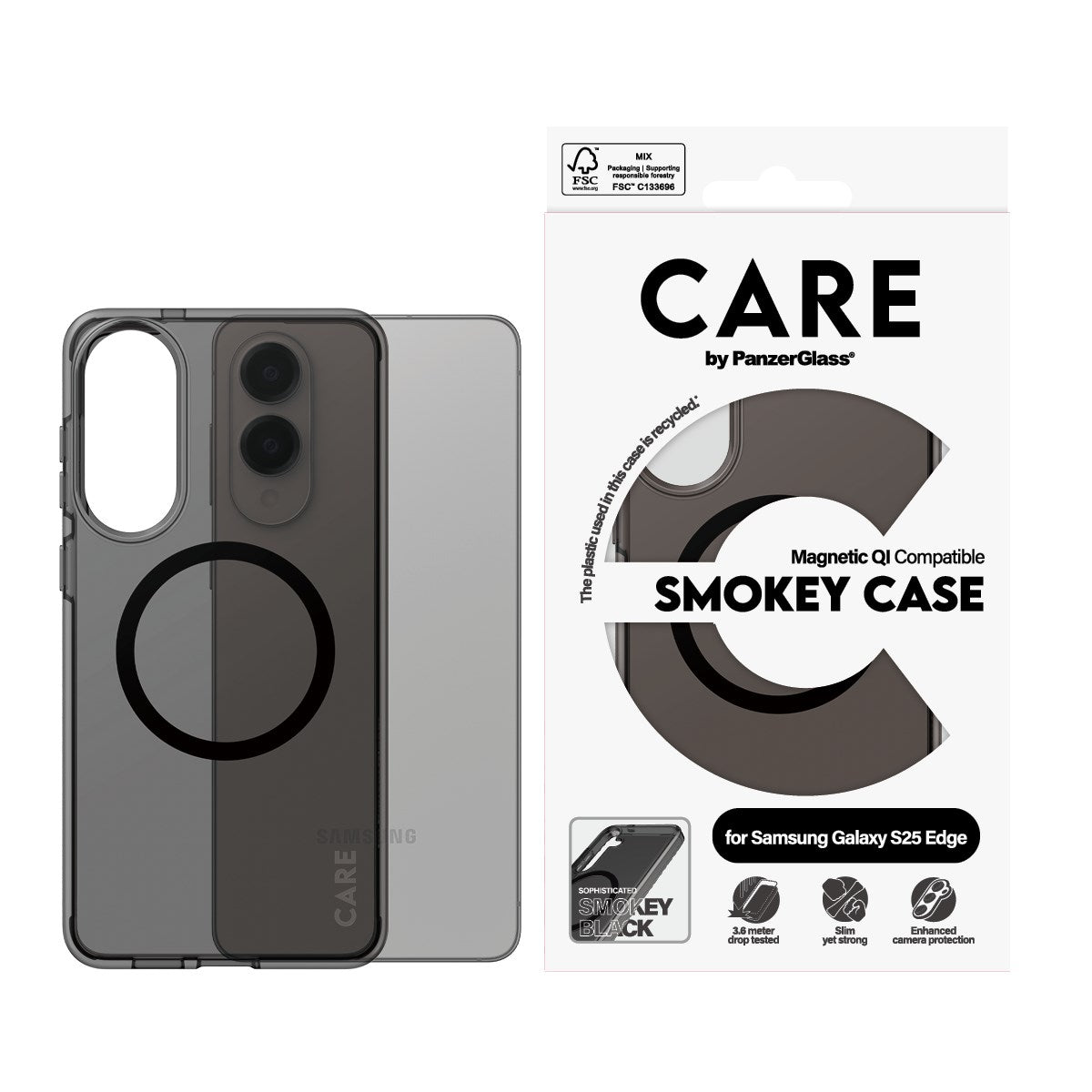 CARE by PanzerGlass® Flagship Case Urban Combat Smokey m. Schwarz Qi Compatible Samsung S25 Edge