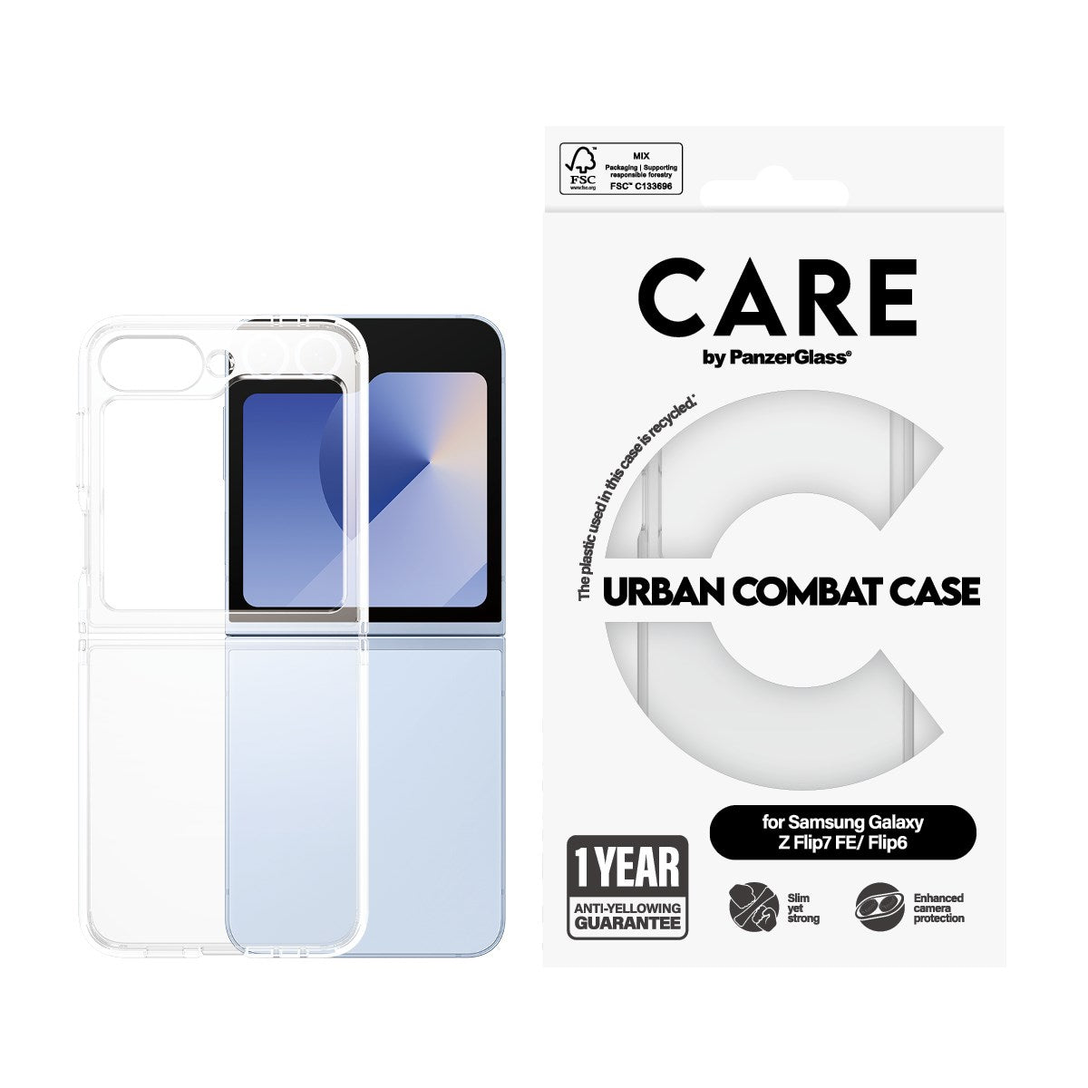 CARE by PanzerGlass® Flagship Case Urban Combat m. Klarer Rahmen Samsung Galaxy Z Flip7 FE | Flip6