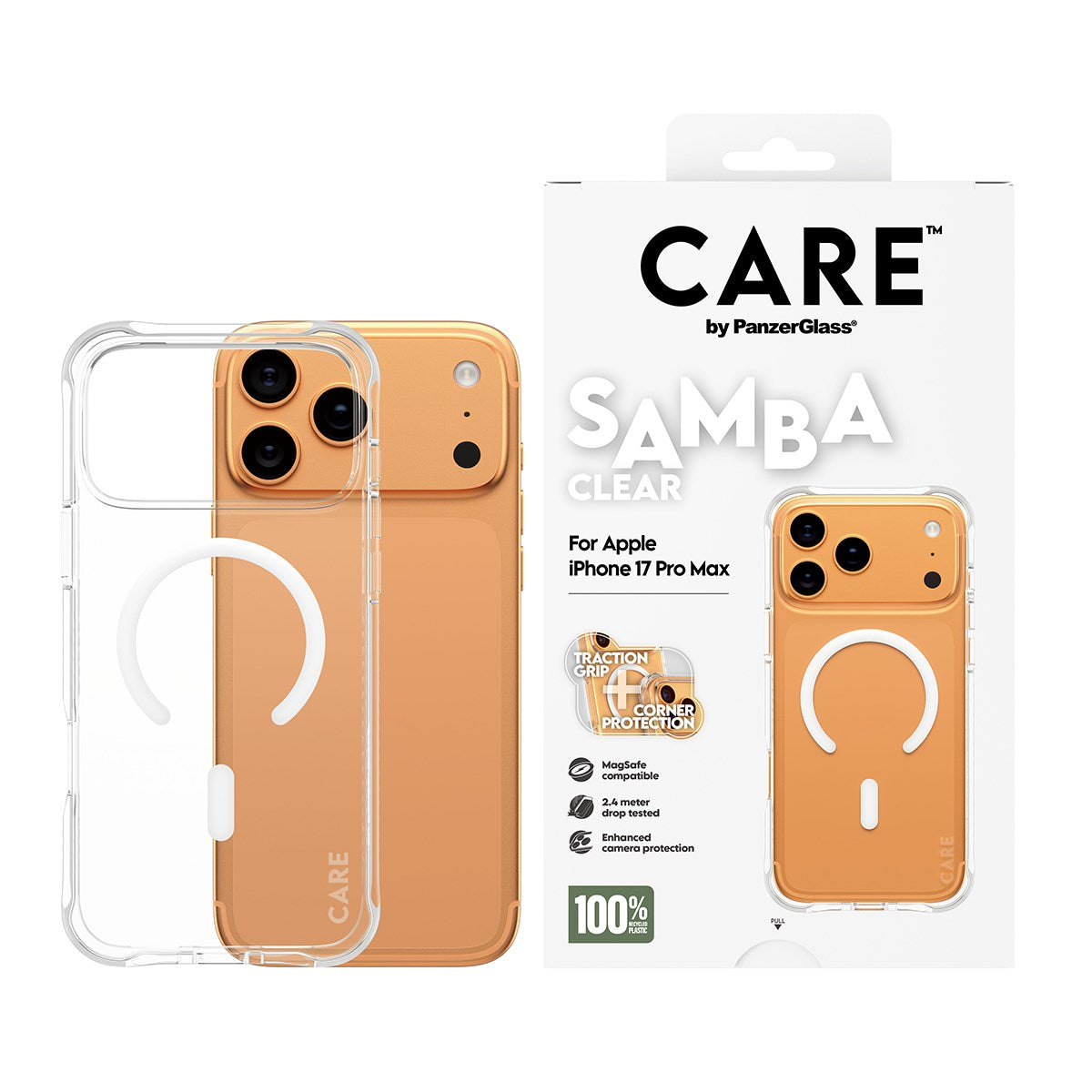 CARE by PanzerGlass® Fashionable Case Samba Transparent m. Weiß MagSafe iPhone 17 Pro Max