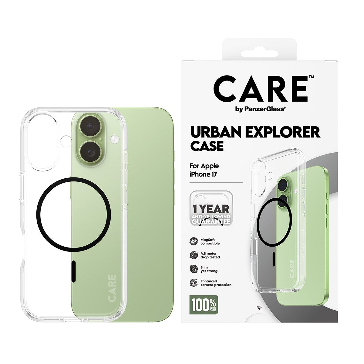 CARE by PanzerGlass® Flagship Case Transparent Urban Explorer m. Schwarz MagSafe iPhone 17