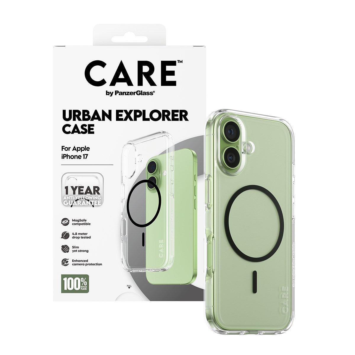 CARE by PanzerGlass® Flagship Case Transparent Urban Explorer m. Schwarz MagSafe iPhone 17