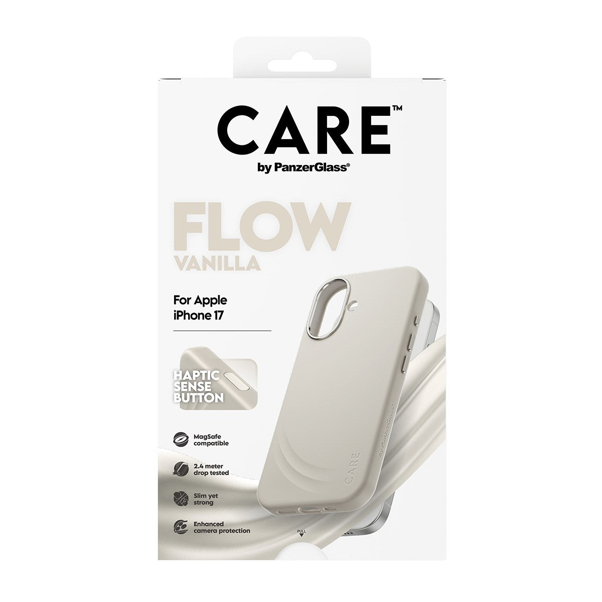 CARE by PanzerGlass® Feature FLOW Case Vanilla m. Cutout for Haptic & MagSafe iPhone 17