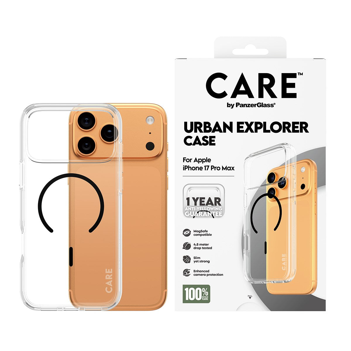 CARE by PanzerGlass® Flagship Case Transparent Urban Explorer m. Schwarz MagSafe iPhone 17 Pro Max