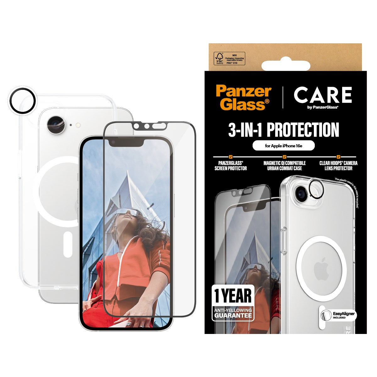 CARE by PanzerGlass® Flagship 3-in-1 Set iPhone 16e