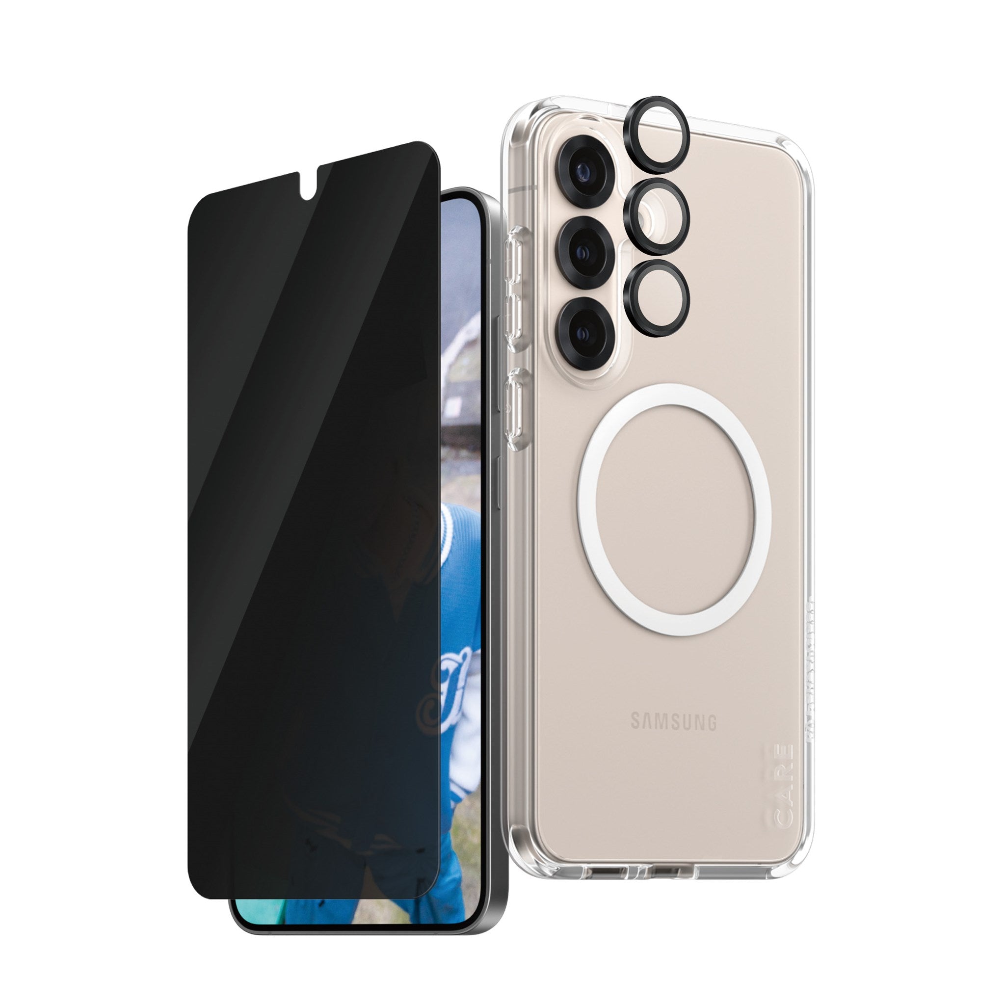 CARE by PanzerGlass® Flagship 3-in-1 Privacy Set Samsung Galaxy S25+