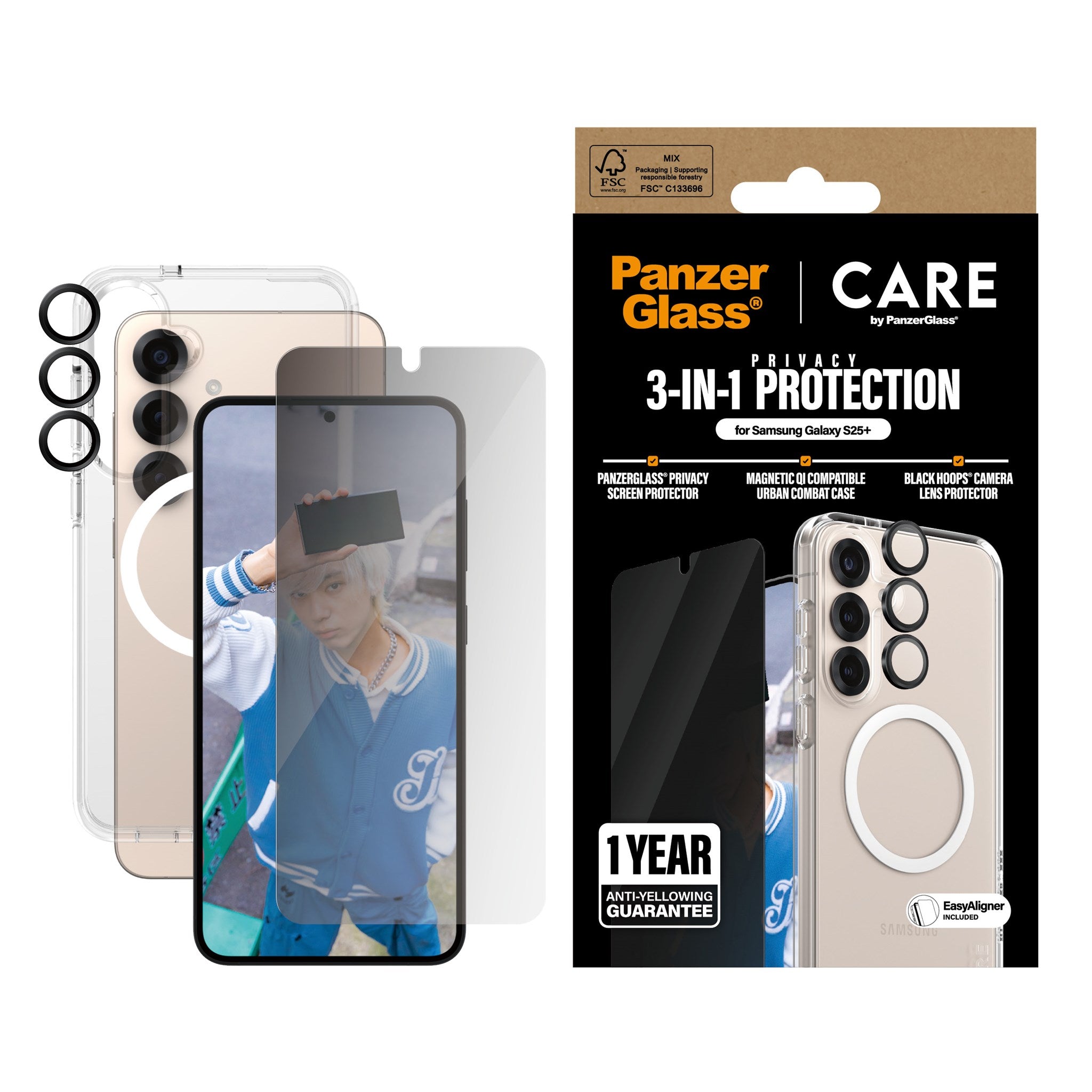 CARE by PanzerGlass® Flagship 3-in-1 Privacy Set Samsung Galaxy S25+