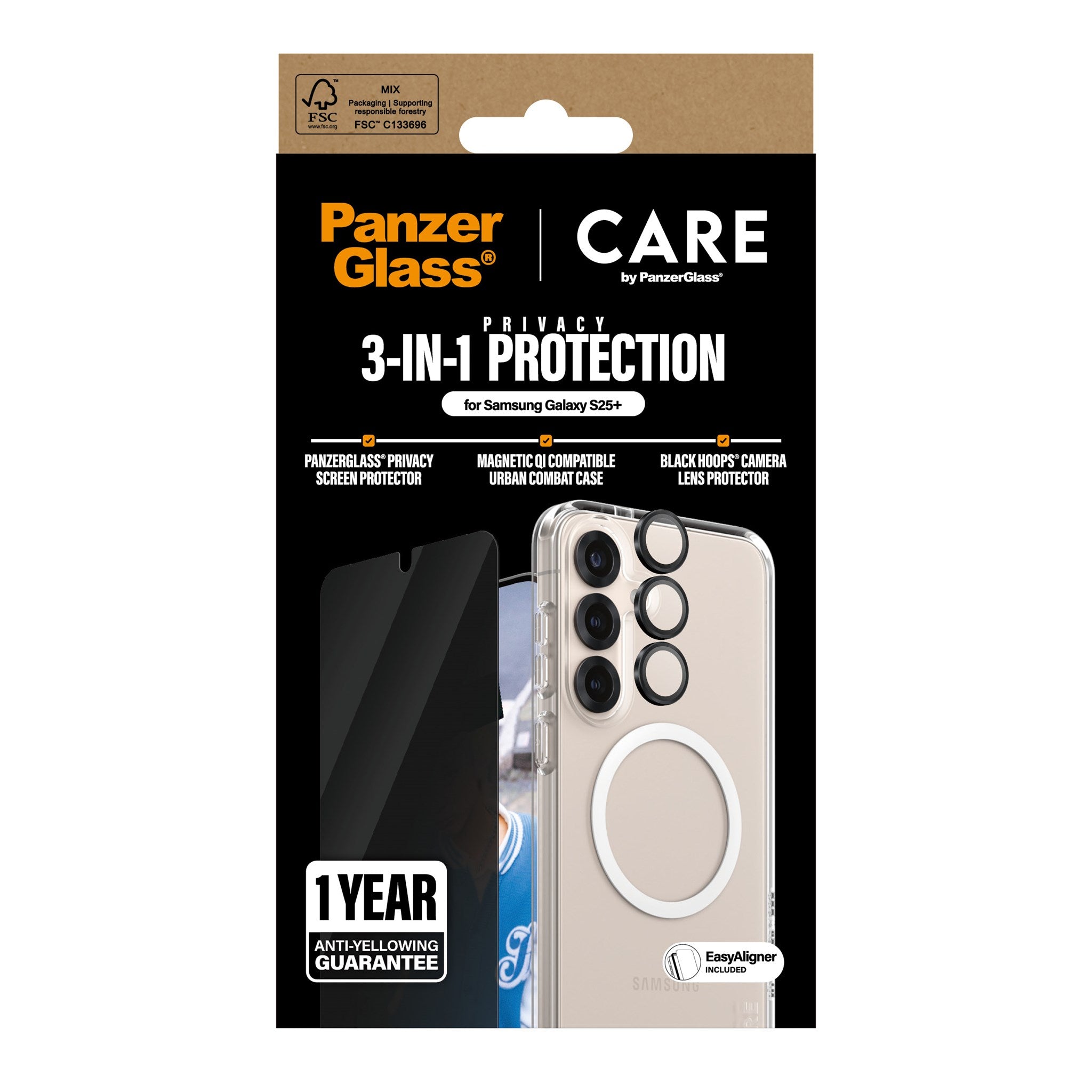 CARE by PanzerGlass® Flagship 3-in-1 Privacy Set Samsung Galaxy S25+