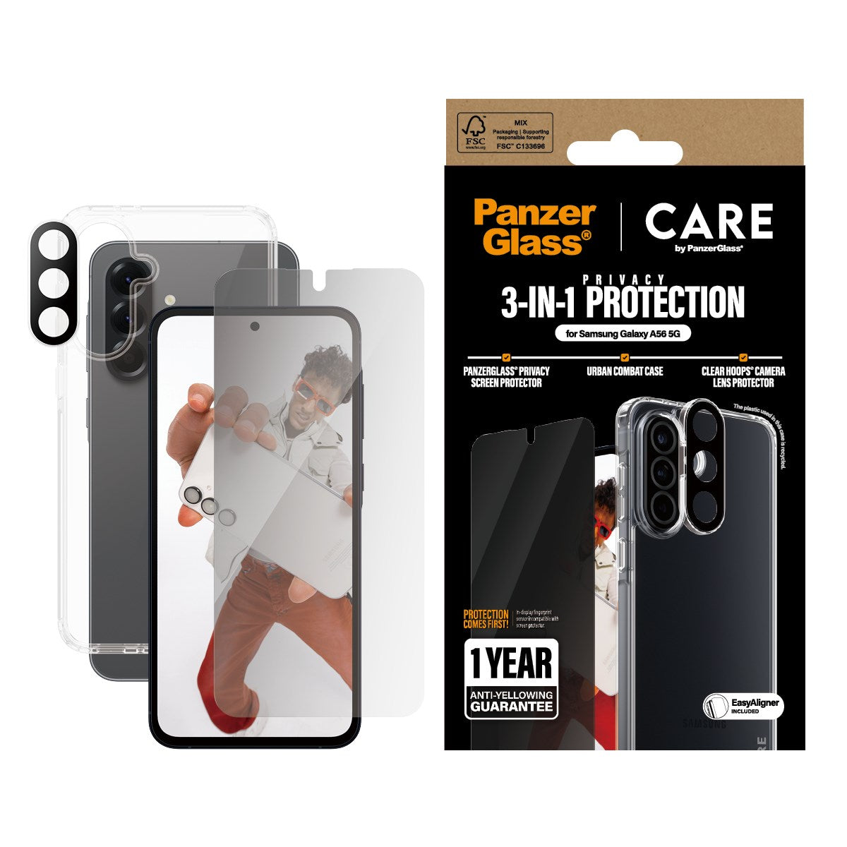 CARE by PanzerGlass® Flagship 3-in-1 Privacy Set Samsung Galaxy A56 5G