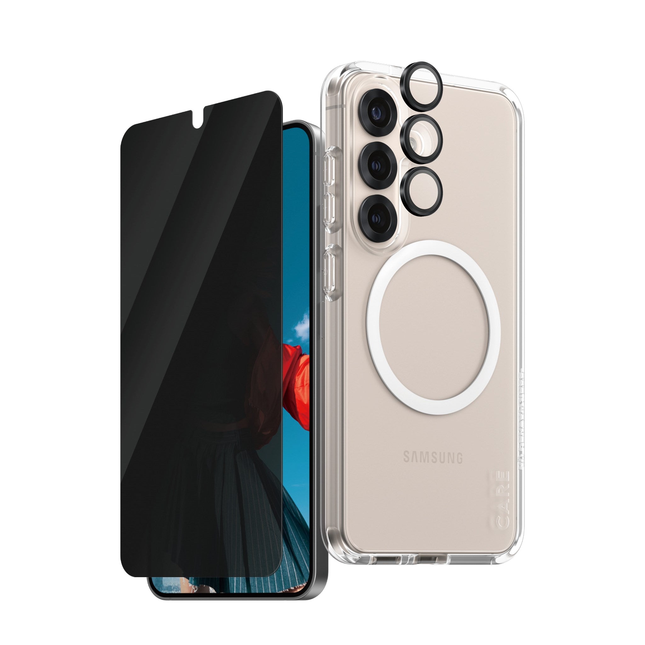 CARE by PanzerGlass® Flagship 3-in-1 Privacy Set Samsung Galaxy S25