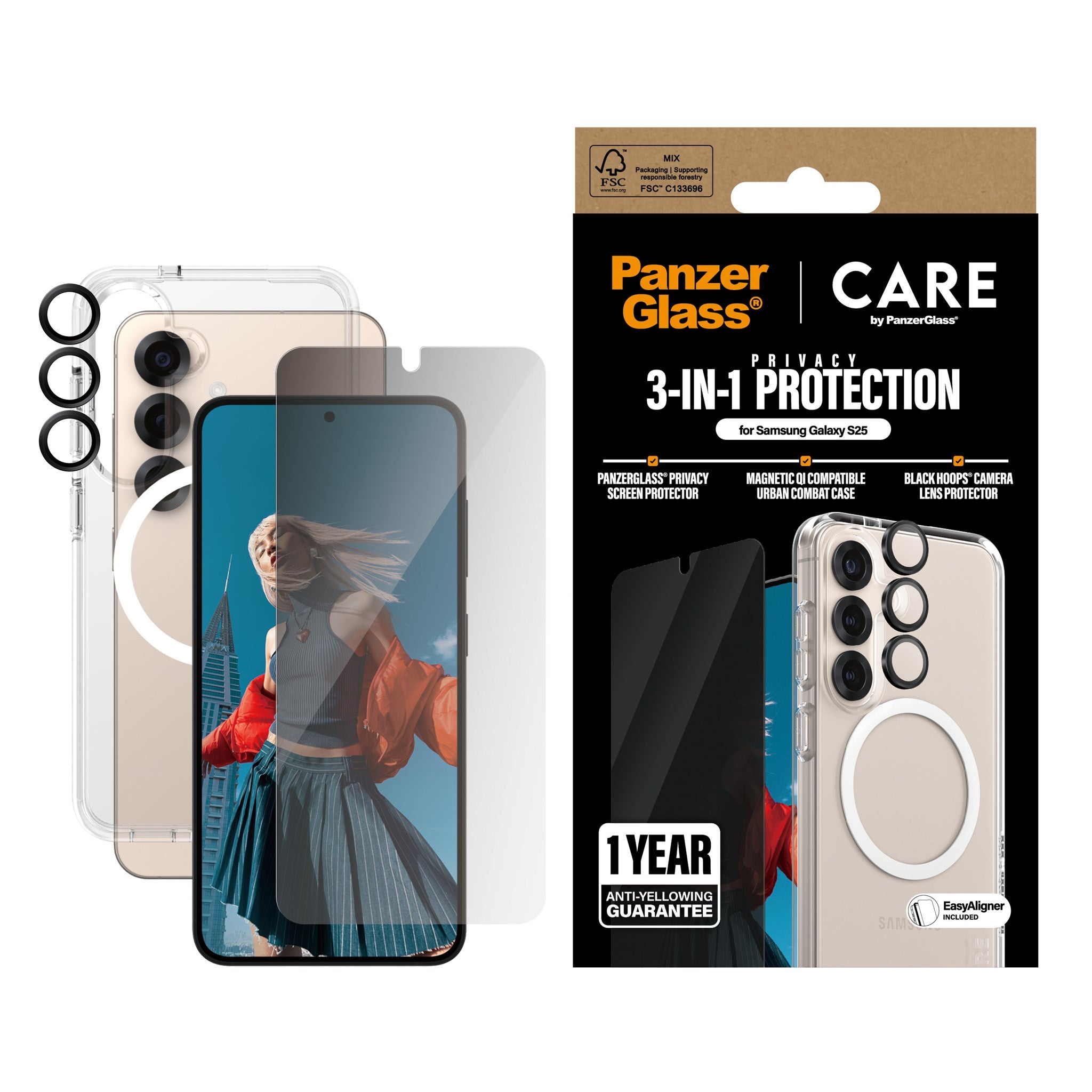 CARE by PanzerGlass® Flagship 3-in-1 Privacy Set Samsung Galaxy S25
