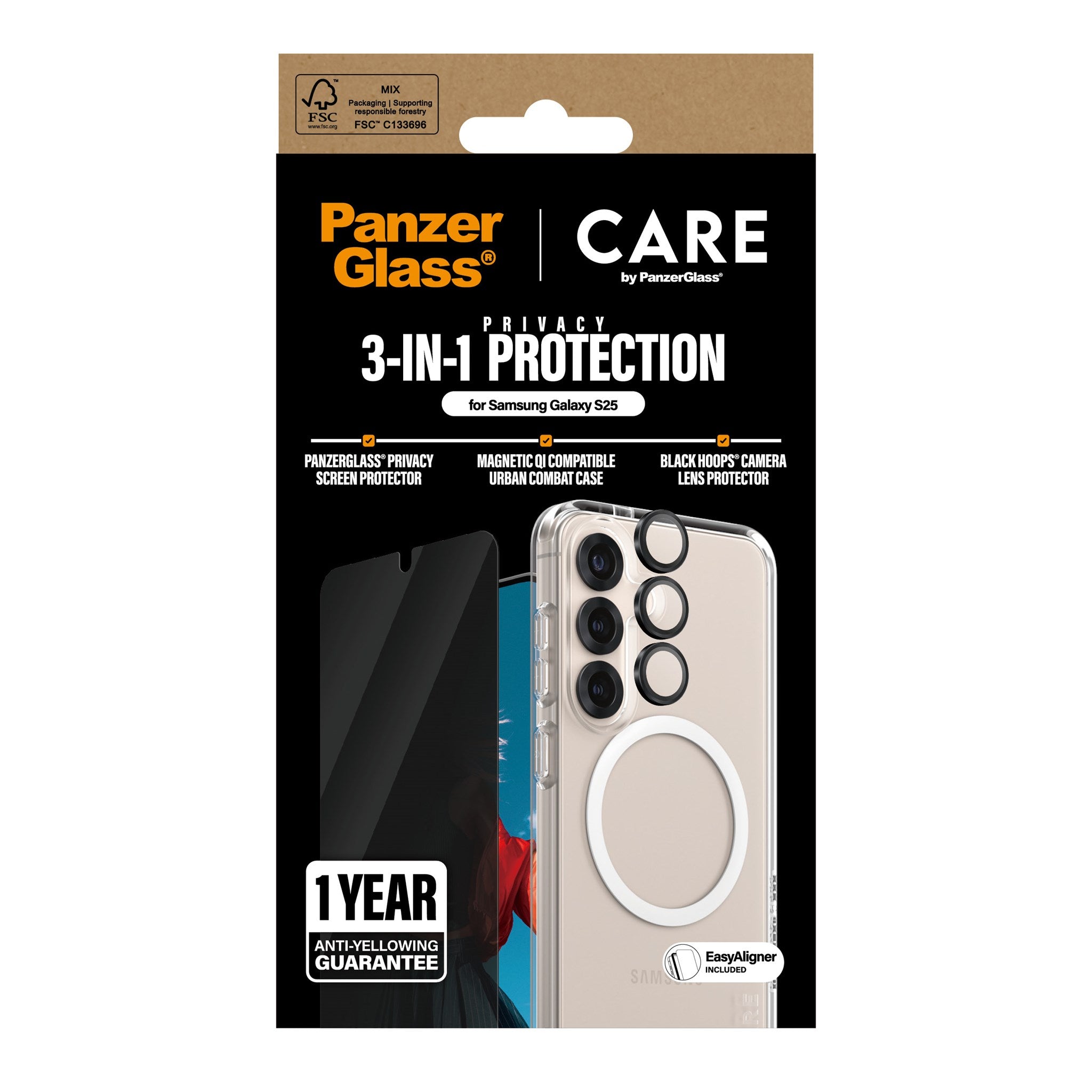 CARE by PanzerGlass® Flagship 3-in-1 Privacy Set Samsung Galaxy S25