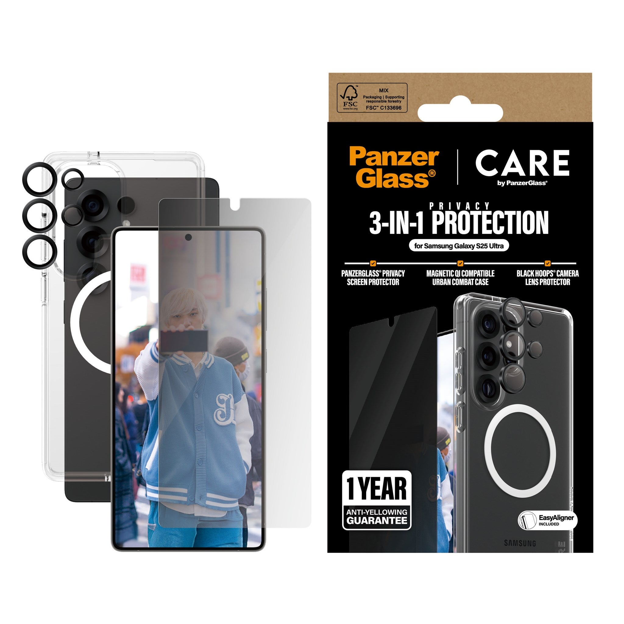 CARE by PanzerGlass® Flagship 3-in-1 Privacy Set Samsung Galaxy S25 Ultra