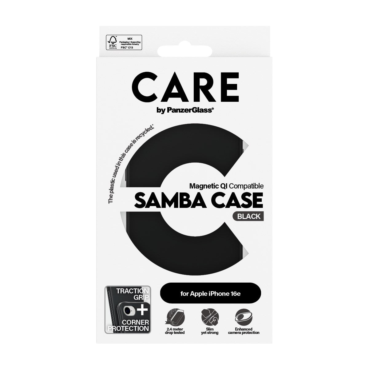 CARE by PanzerGlass® Fashionable Case Samba Schwarz m. Qi Compatible iPhone 16e