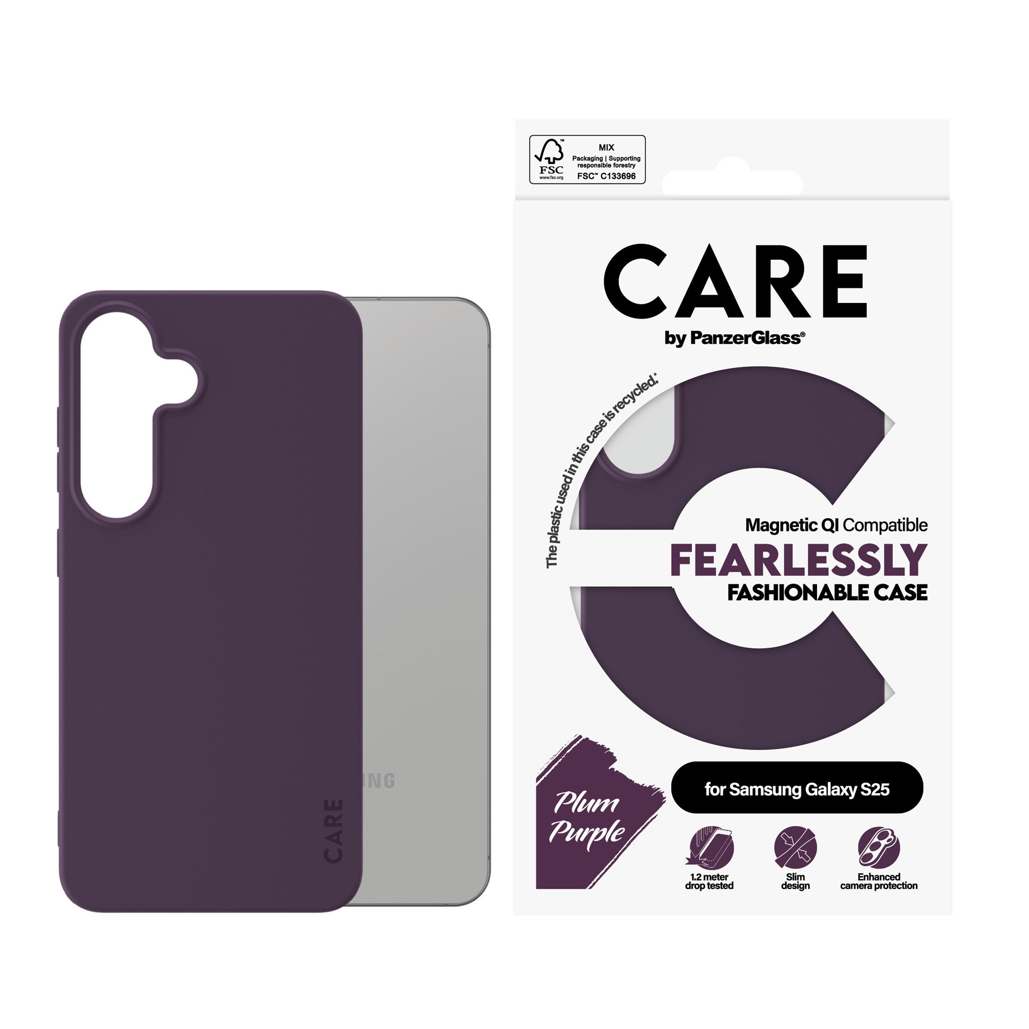 CARE by PanzerGlass® Fashionable Case Plum Purple m. Qi Compatible Samsung Galaxy S25