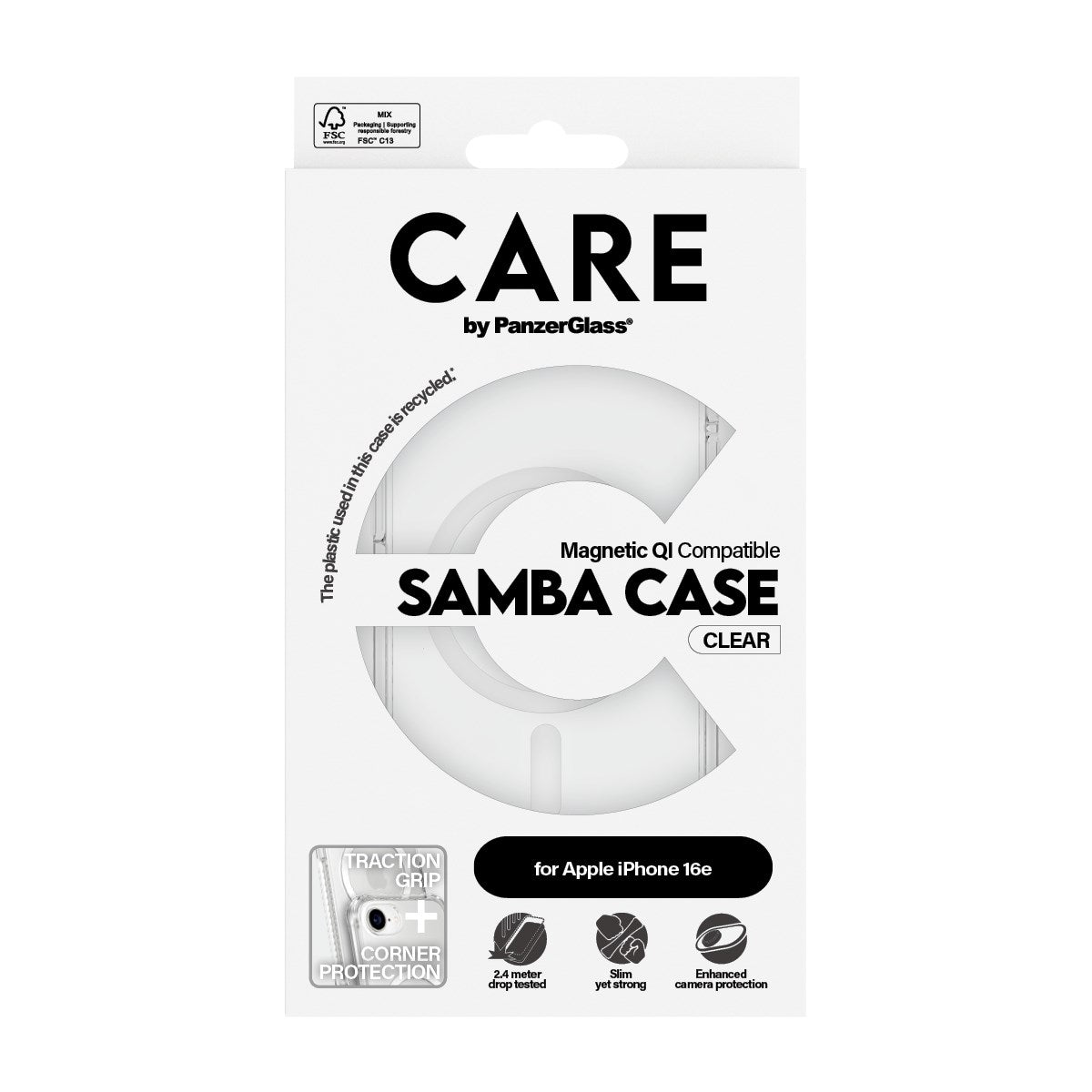 CARE by PanzerGlass® Fashionable Case Samba Transparent m. Weiß Qi Compatible iPhone 16e