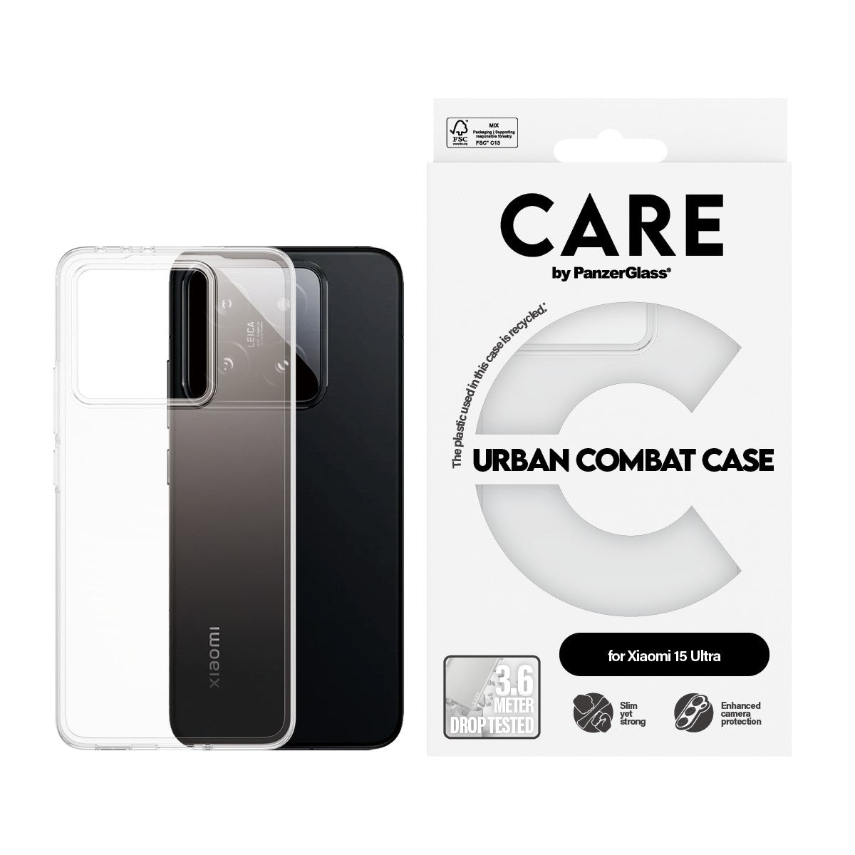 CARE by PanzerGlass® Flagship Case Transparent Urban Combat m. Klarer Rahmen Xiaomi 15 Ultra