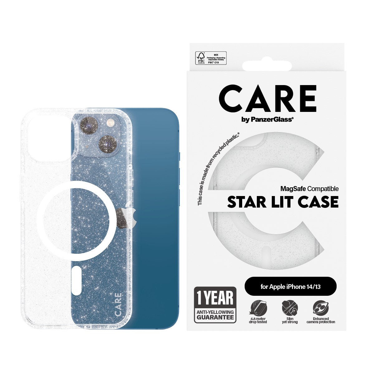CARE by PanzerGlass® Flagship Case Urban Combat Star Lit m. Weiß MagSafe iPhone 14 | 13