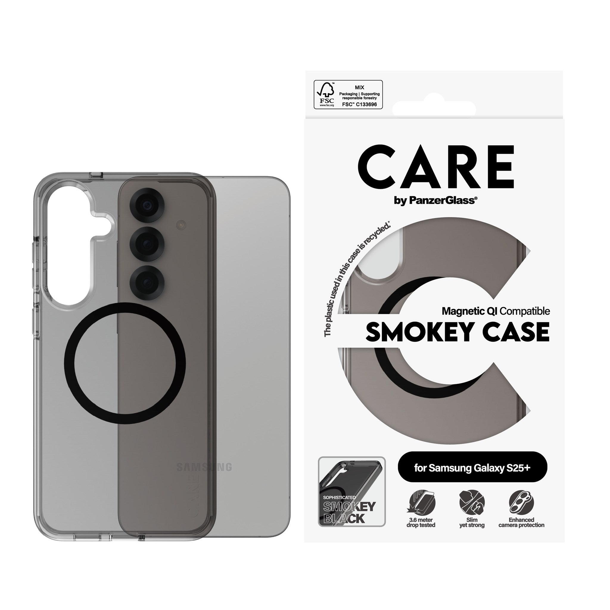 CARE by PanzerGlass® Flagship Case Urban Combat Smokey m. Schwarz Qi Compatible Samsung Galaxy S25+