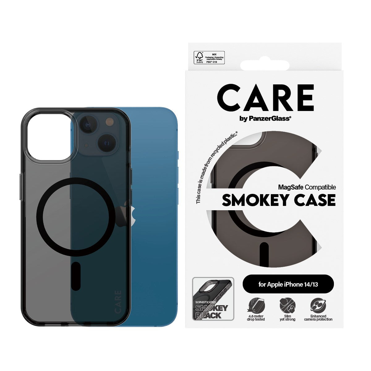 CARE by PanzerGlass® Flagship Case Urban Combat Smokey m. Schwarz MagSafe iPhone 14 | 13