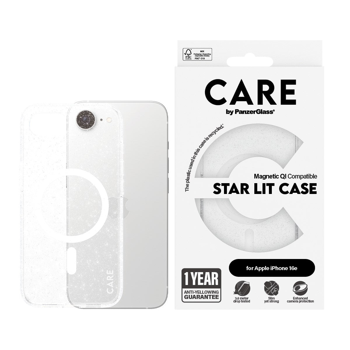 CARE by PanzerGlass® Flagship Case Urban Combat Star Lit m. Weiß Qi Compatible iPhone 16e