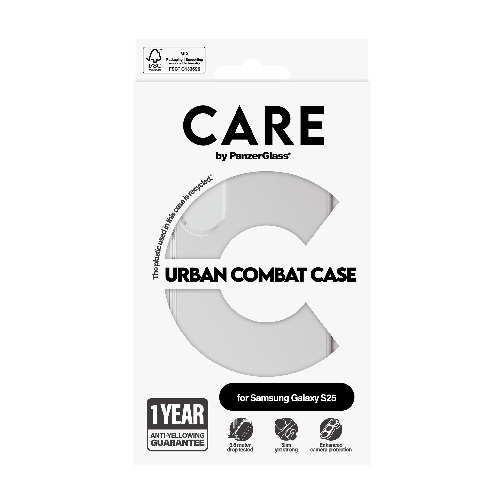 CARE by PanzerGlass® Flagship Case Transparent Urban Combat m. Klarer Rahmen Samsung Galaxy S25