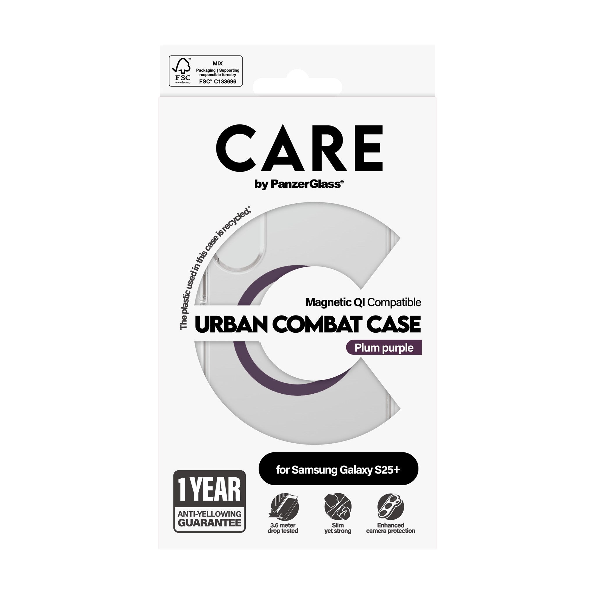 CARE by PanzerGlass® Flagship Case Transparent Urban Combat m. Plum Purple Qi Compatible Samsung Galaxy S25+