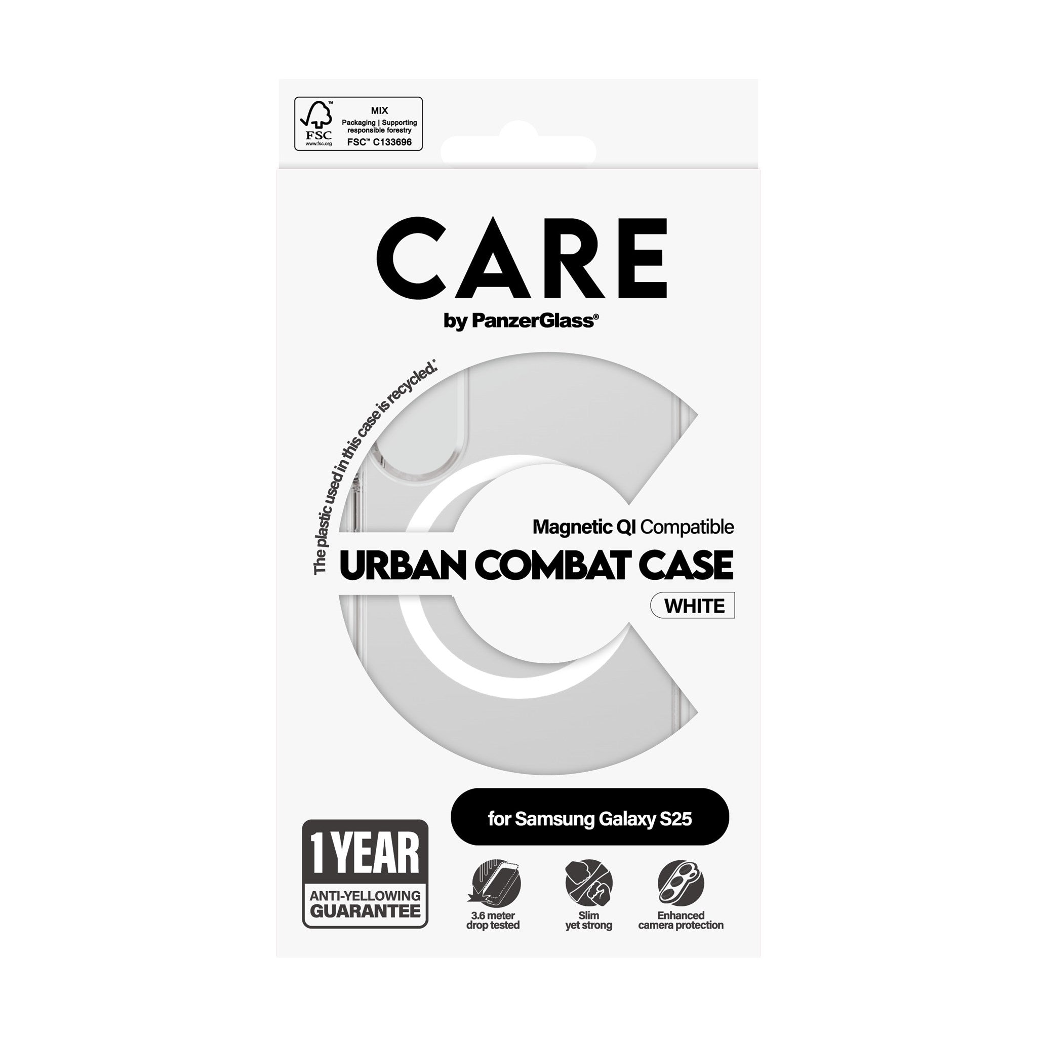 CARE by PanzerGlass® Flagship Case Transparent Urban Combat m. Weiß Qi Compatible Samsung Galaxy S25