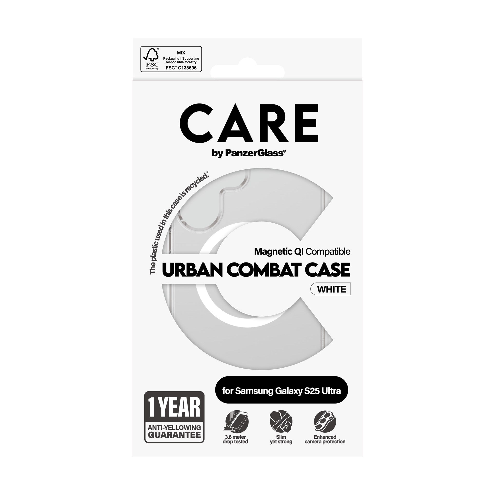 CARE by PanzerGlass® Flagship Case Transparent Urban Combat m. Weiß Qi Compatible Samsung Galaxy S25 Ultra