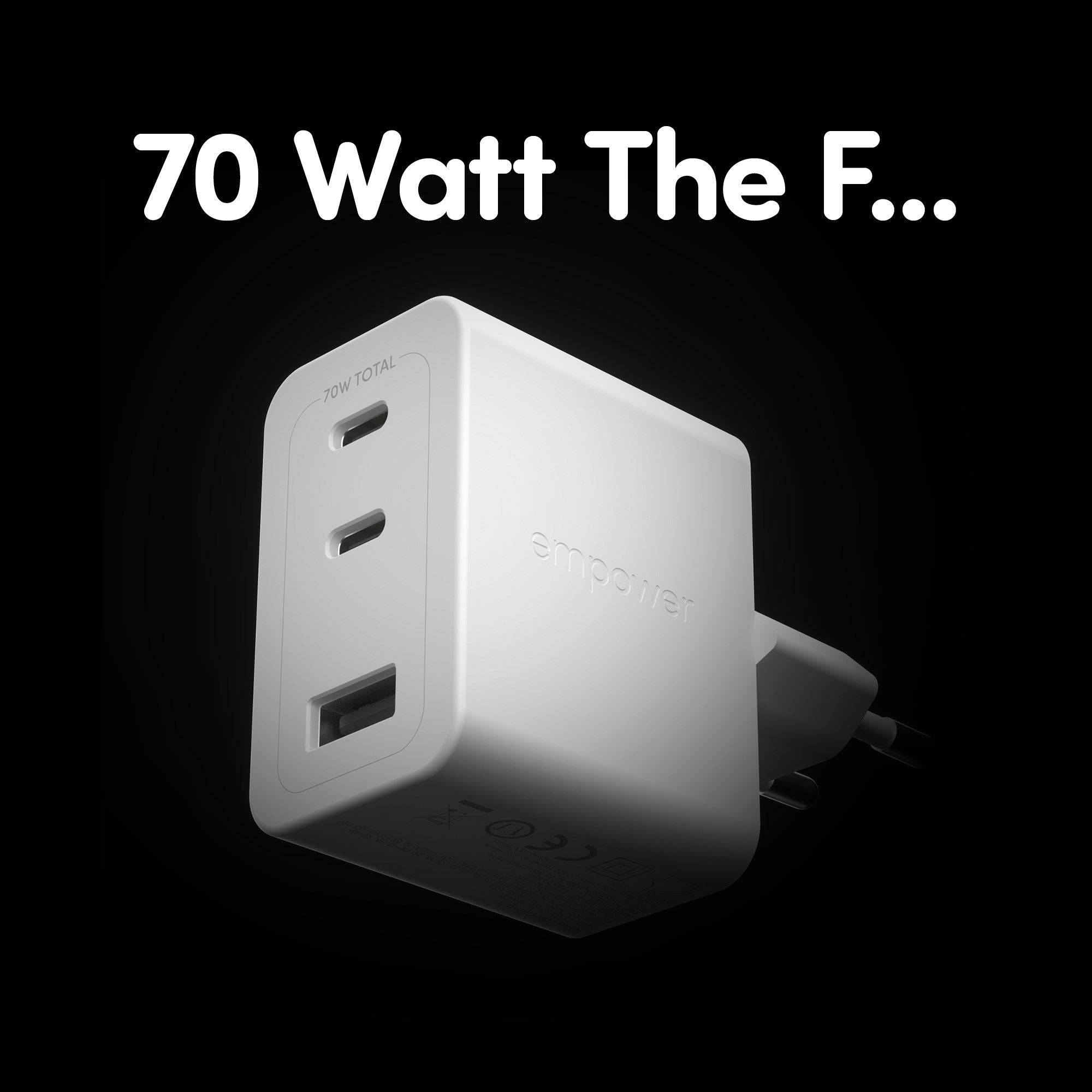 empower by PanzerGlass® Turbo 70W Multiple Ladegarät inkl. 2 x USB-C + USB-A | EU Anschluss | Silber Weiss