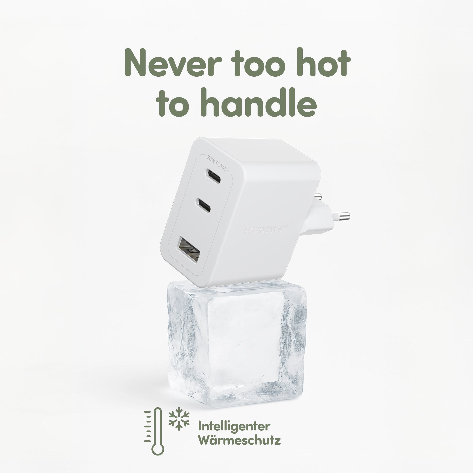 empower by PanzerGlass® Turbo 70W Multiple Ladegarät inkl. 2 x USB-C + USB-A | EU Anschluss | Silber Weiss
