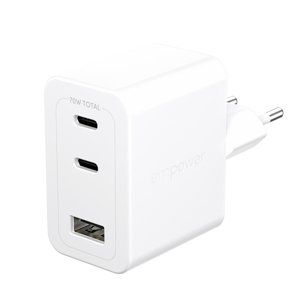empower by PanzerGlass® Turbo 70W Multiple Ladegarät inkl. 2 x USB-C + USB-A | EU Anschluss | Silber Weiss