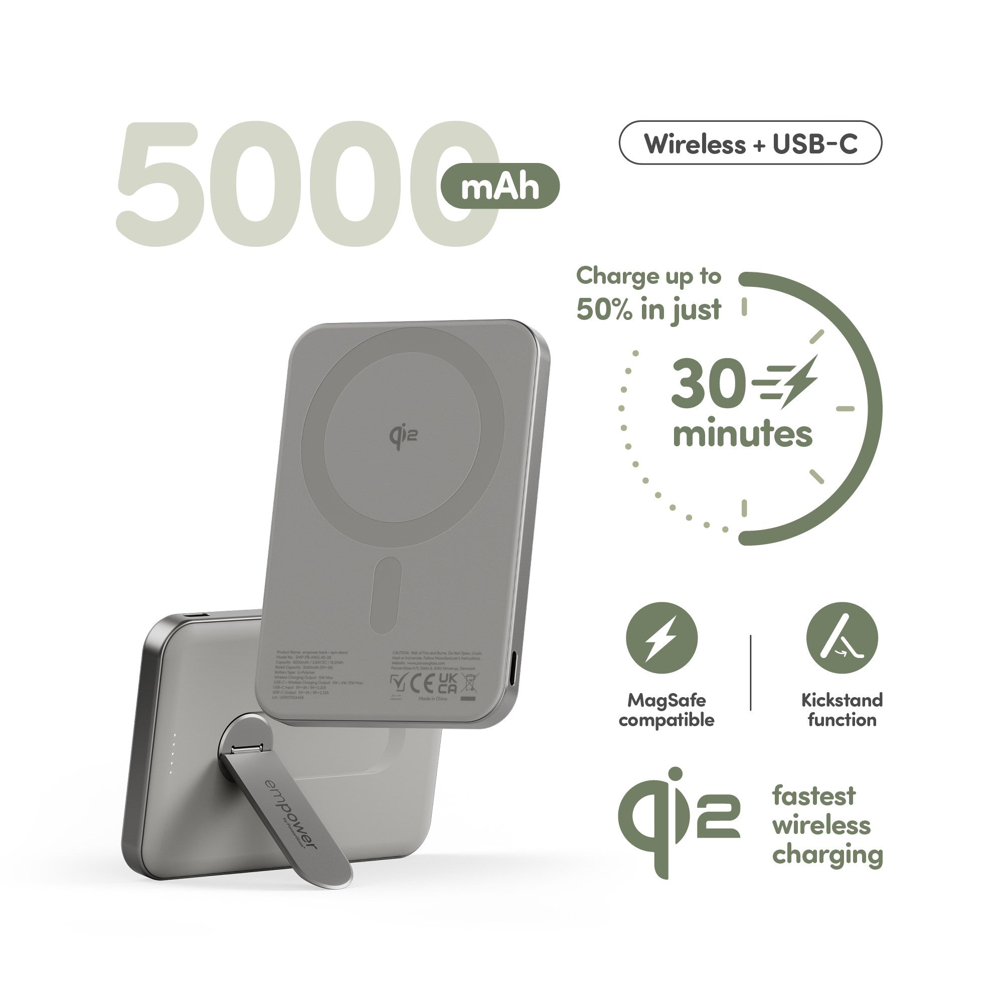 empower by PanzerGlass® empower Bank m. Spin Stand | 5000mAh | Titanium