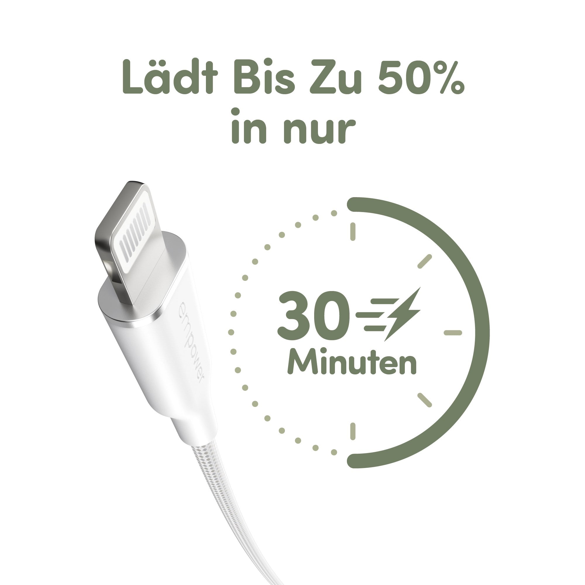 empower by PanzerGlass® Racing 60W USB-C to Lightning Kabel | USB 2.0 | 1.2M | Silber Weiss