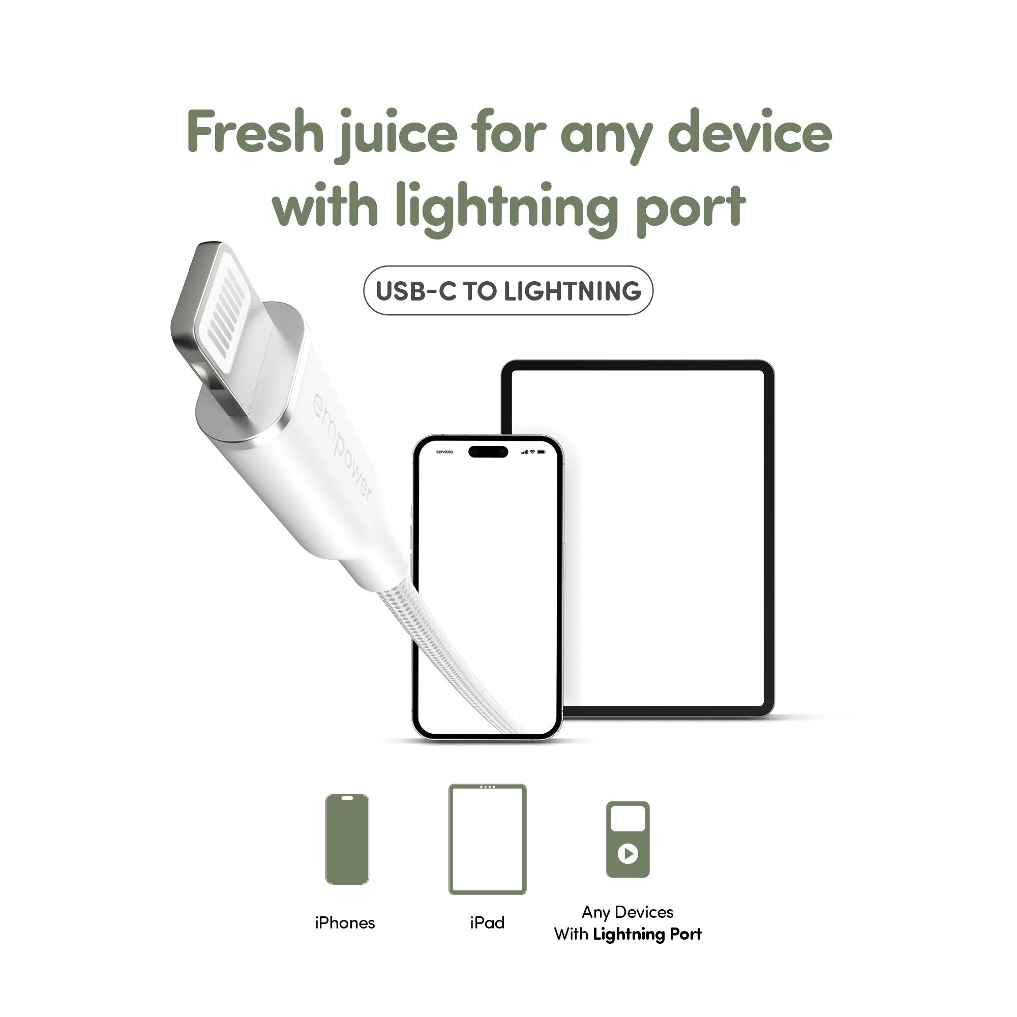 empower by PanzerGlass® Racing 60W USB-C to Lightning Kabel | USB 2.0 | 1.2M | Silber Weiss