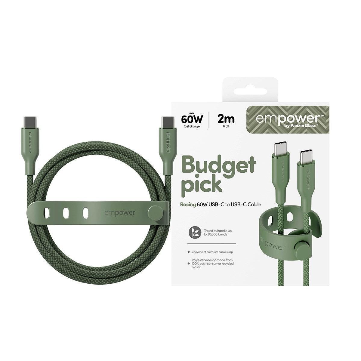 empower™ by PanzerGlass® Racing 60W USB-C to USB-C Kabel | USB 2.0 | 2M | Sage