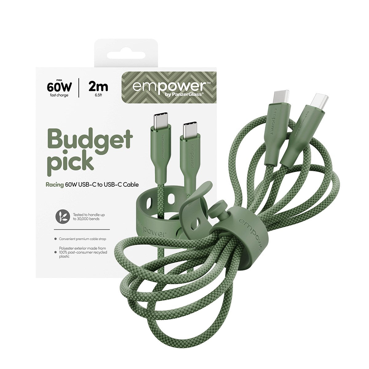empower™ by PanzerGlass® Racing 60W USB-C to USB-C Kabel | USB 2.0 | 2M | Sage
