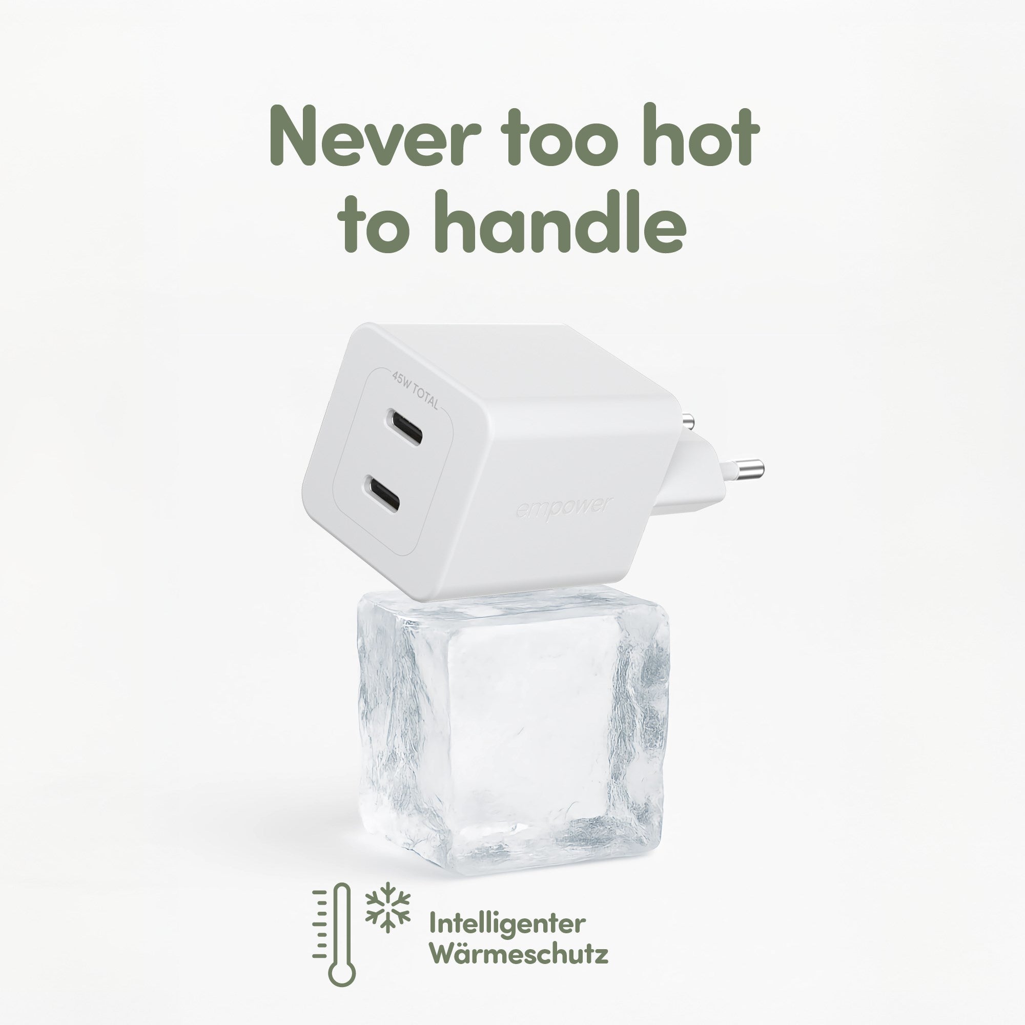 empower by PanzerGlass® Turbo 45W Ladegarät inkl. 2 x USB-C | EU Anschluss | Silber Weiss