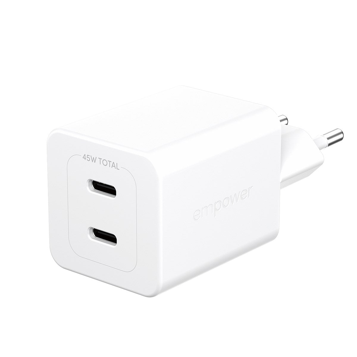 empower by PanzerGlass® Turbo 45W Ladegarät inkl. 2 x USB-C | EU Anschluss | Silber Weiss