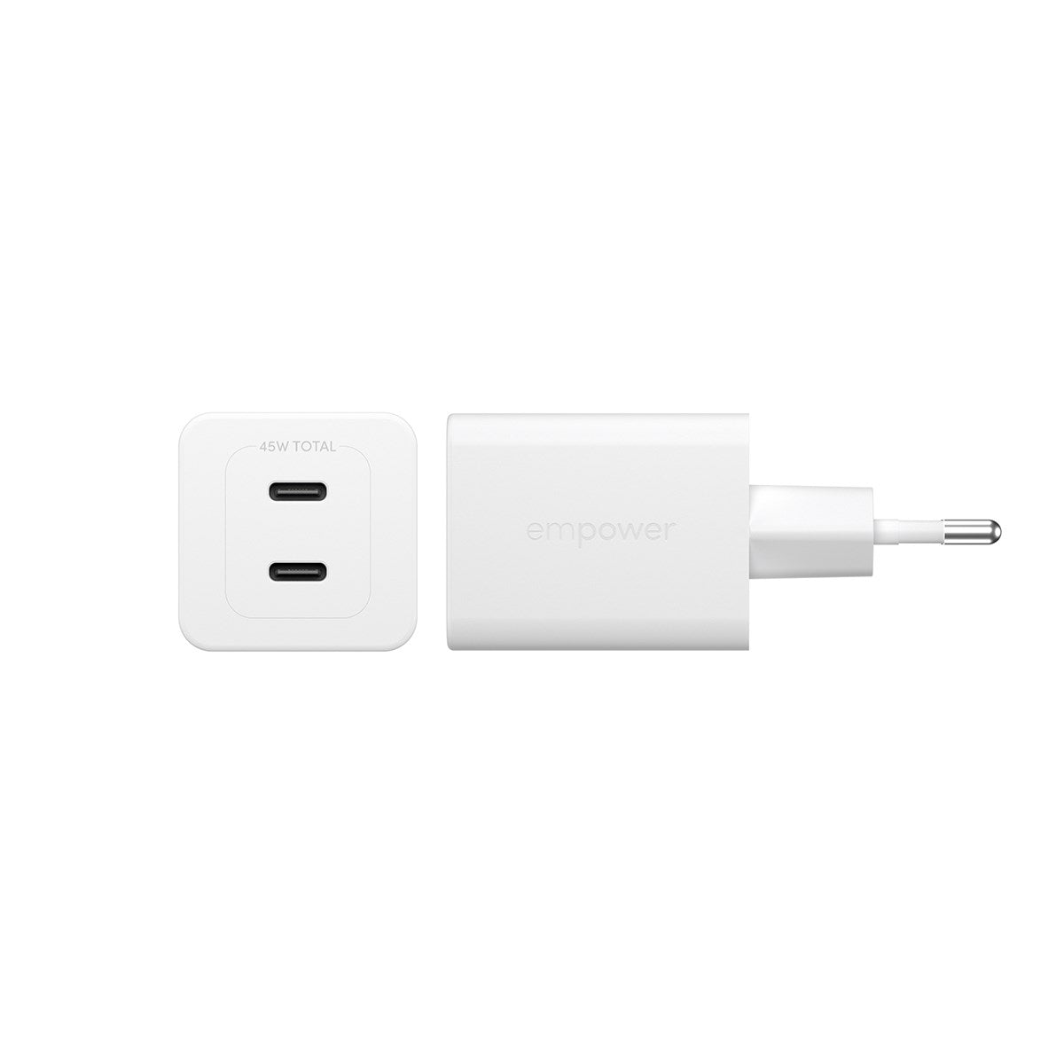 empower by PanzerGlass® Turbo 45W Ladegarät inkl. 2 x USB-C | EU Anschluss | Silber Weiss