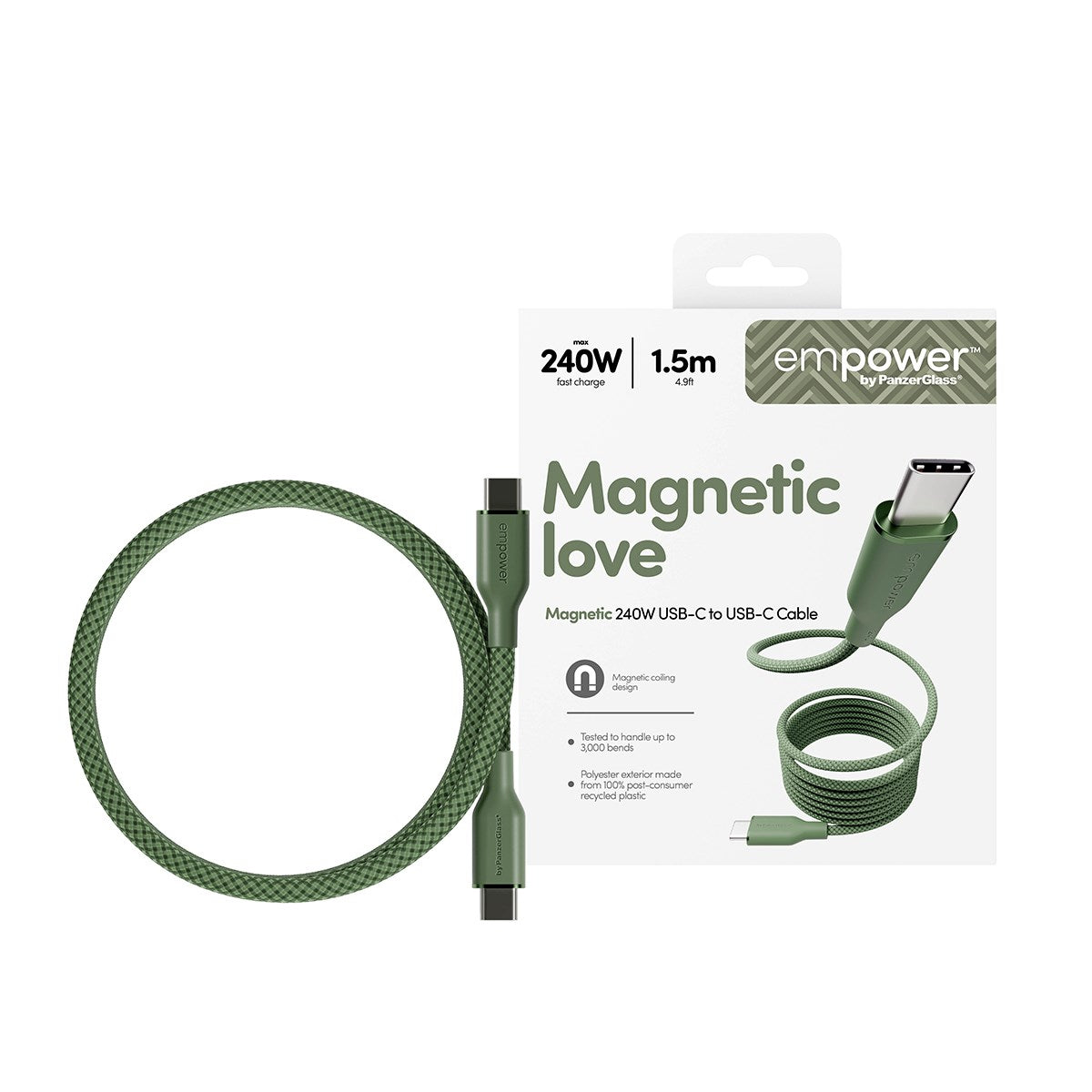 empower™ by PanzerGlass® Magnetic 240W USB-C to USB-C Kabel | USB 2.0 | 1.5M | Sage