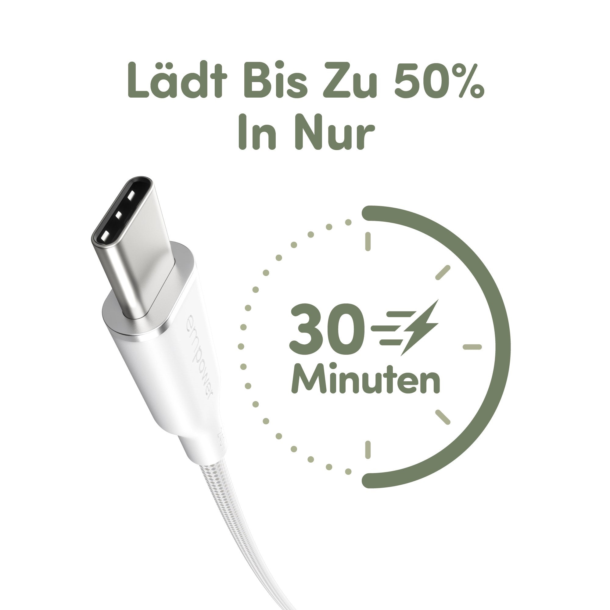 empower by PanzerGlass® Racing 240W USB-C to USB-C Kabel | USB 2.0 | 1.2M | Silber Weiss