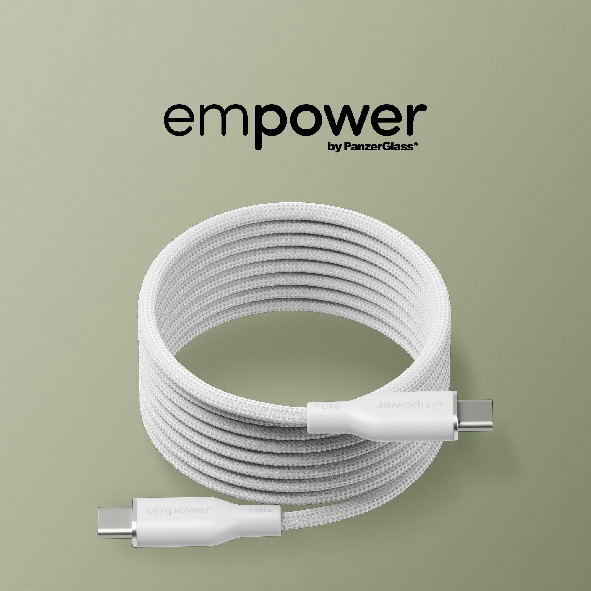 empower by PanzerGlass® Magnetic 240W USB-C to USB-C Kabel | USB 2.0 | 1.5M |Silber Weiss