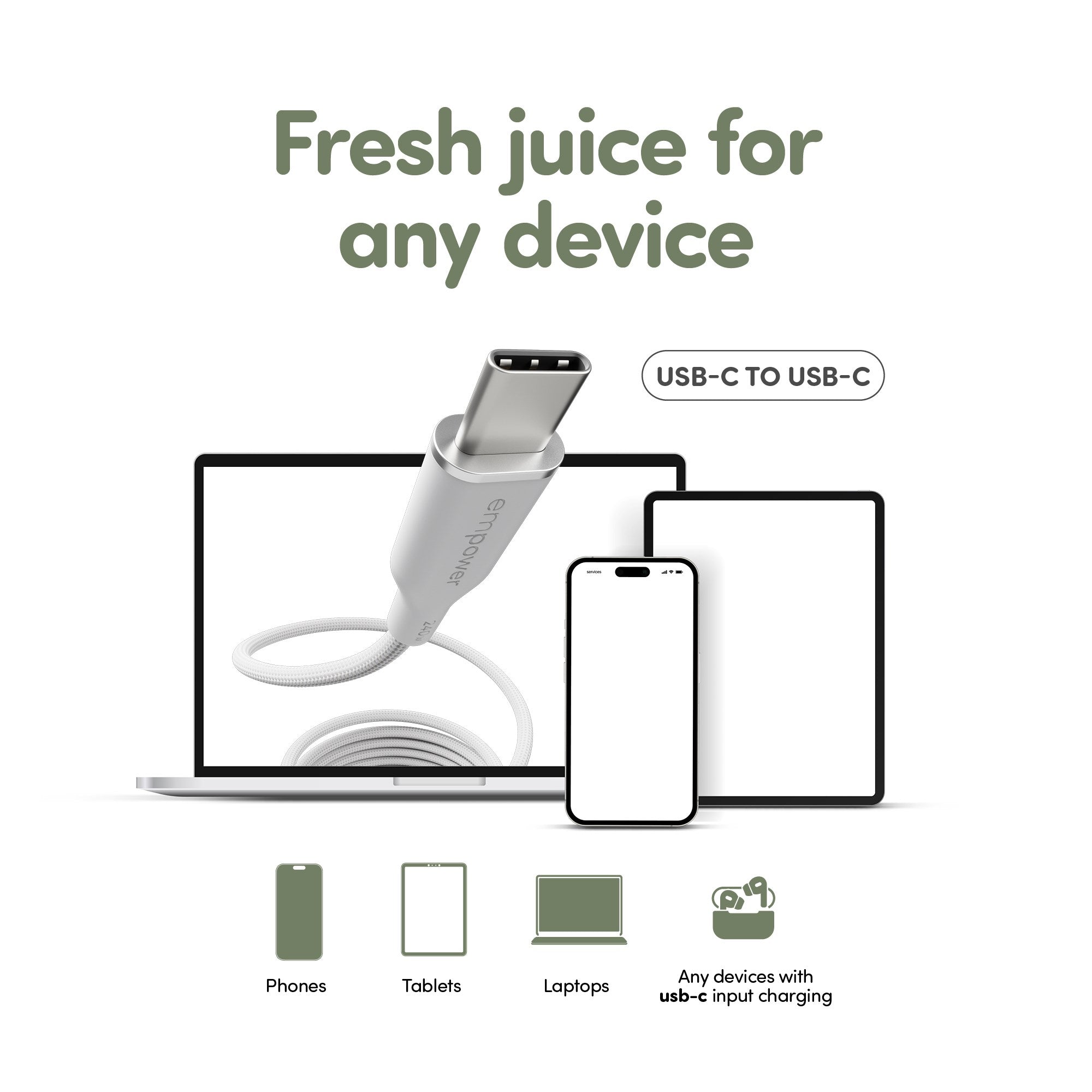 empower by PanzerGlass® Magnetic 240W USB-C to USB-C Kabel | USB 2.0 | 1.5M |Silber Weiss