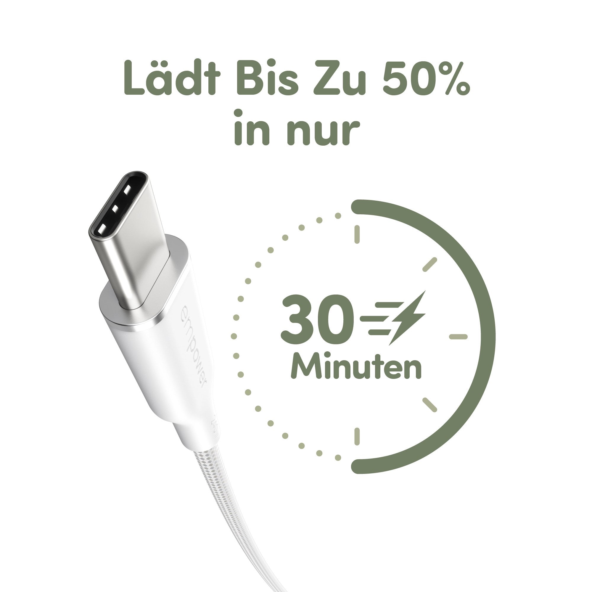 empower by PanzerGlass® Racing 240W USB-C to USB-C Kabel | USB 2.0 | 2M | Silber Weiss